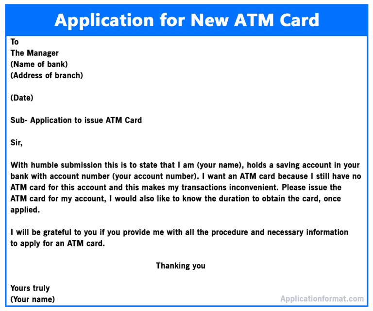 application letter for debit card blocked