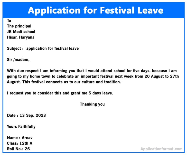 application letter for leave ganpati festival in school