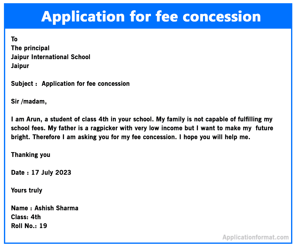 write application to your principal for fee concession