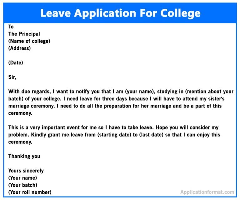 application letter for leaving college