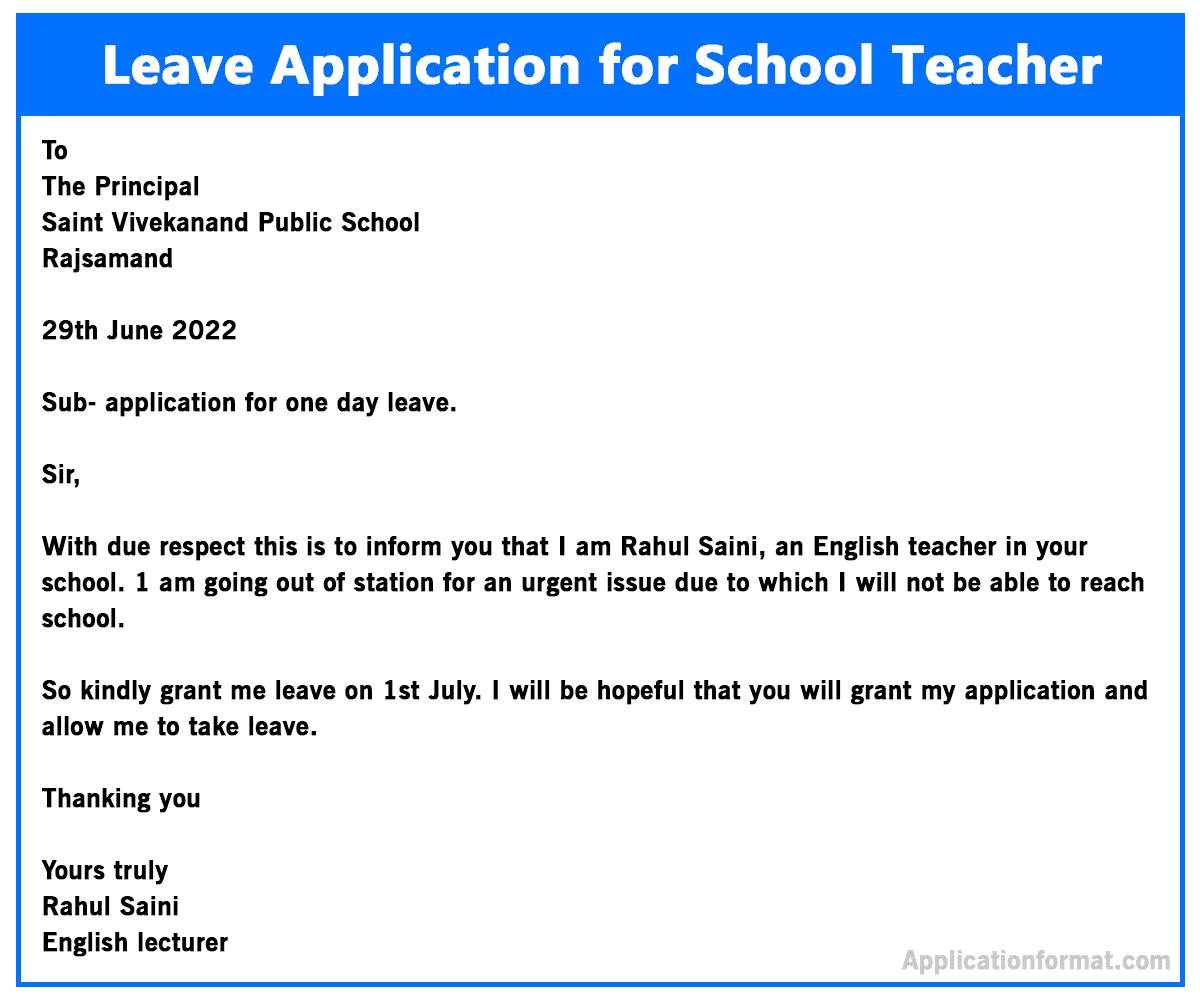 Leave Application for School Teacher to Principal